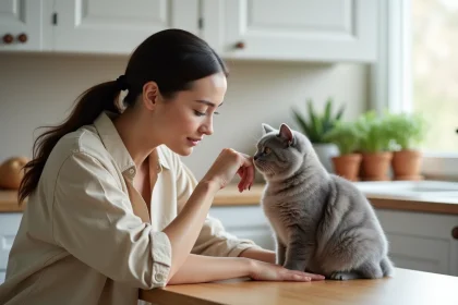 Femme adoptant un chat Scottish Fold et apprenant à respecter son espace personnel