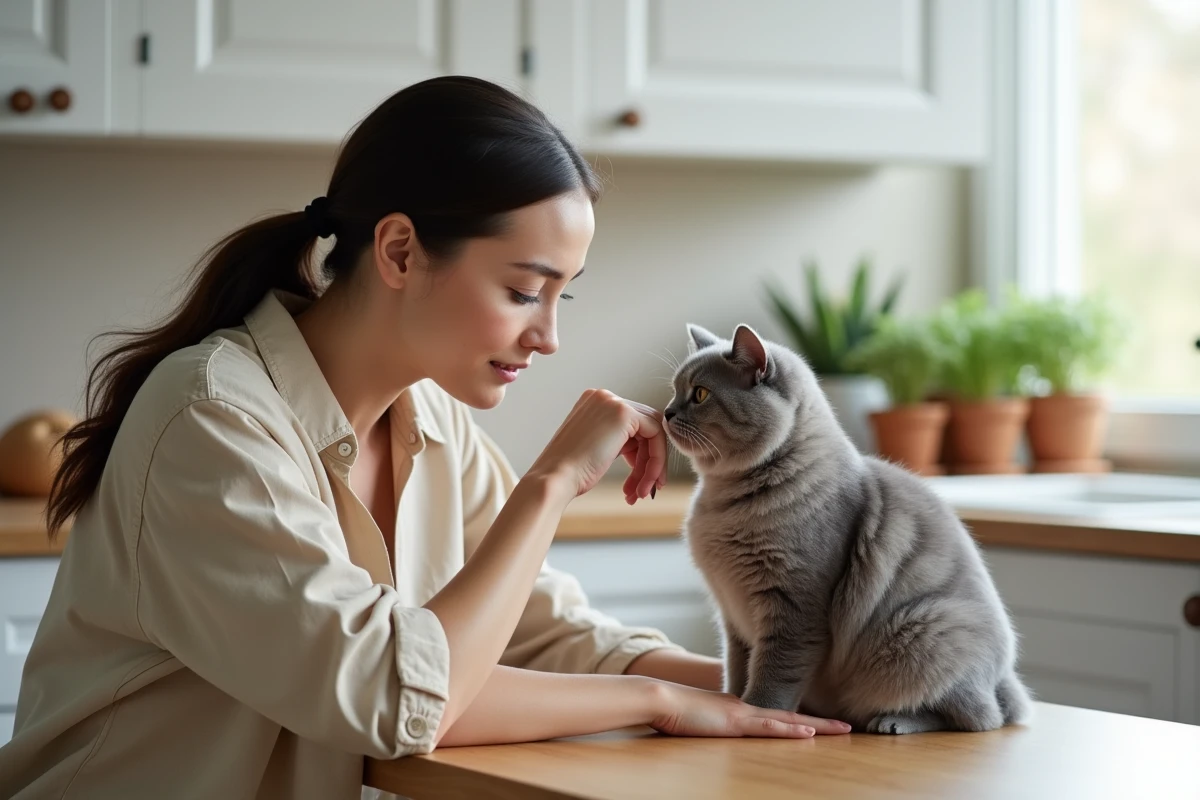 Femme adoptant un chat Scottish Fold et apprenant à respecter son espace personnel