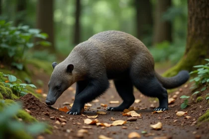 Fourmilier géant en pleine marche dans la forêt dense