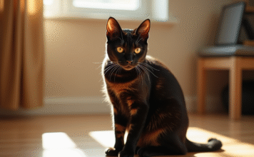 Les particularités du chat noir Bengal Chat noir Bengal sur sol en bois en lumière naturelle