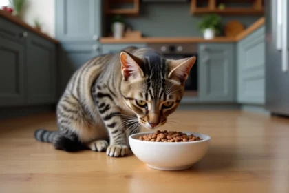 Chat curieux de 12 mois explore un bol en céramique