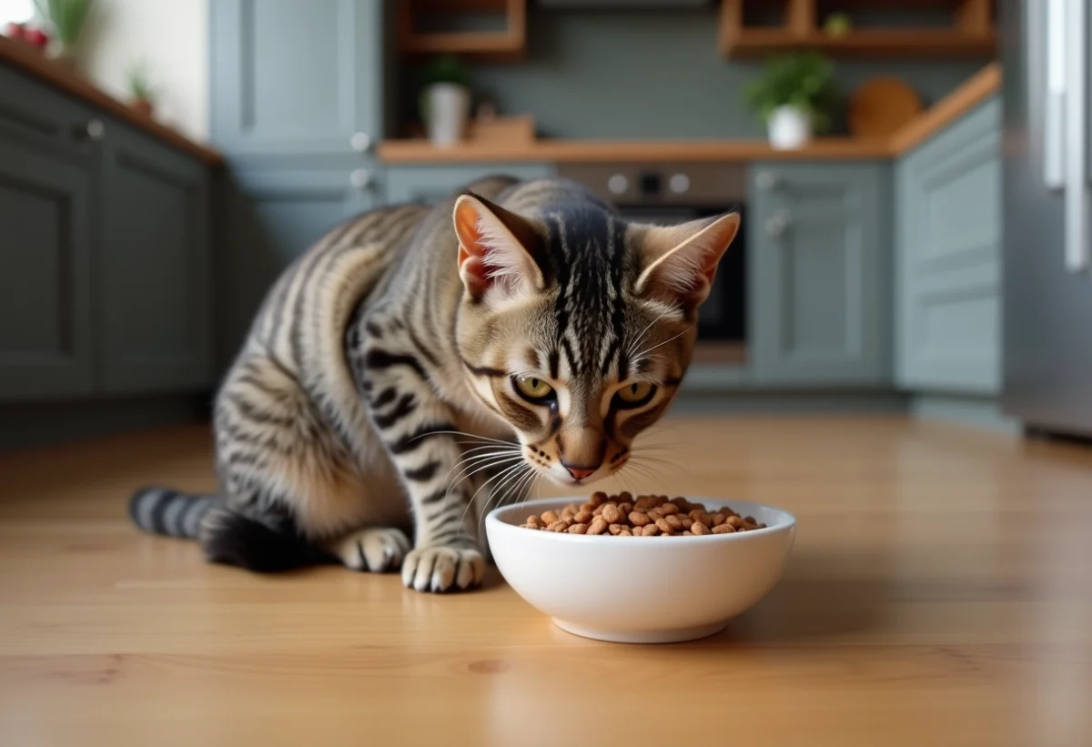 Chat curieux de 12 mois explore un bol en céramique