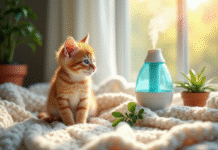 Petit chaton orange assis sur une couverture blanche lumineuse