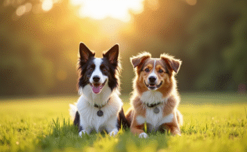 Le border collie et le berger australien : un mix incroyable Chien mix Border Collie et Australian Shepherd dans un champ ensoleille