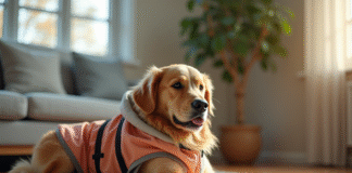 Chien golden retriever en combinaison de récupération