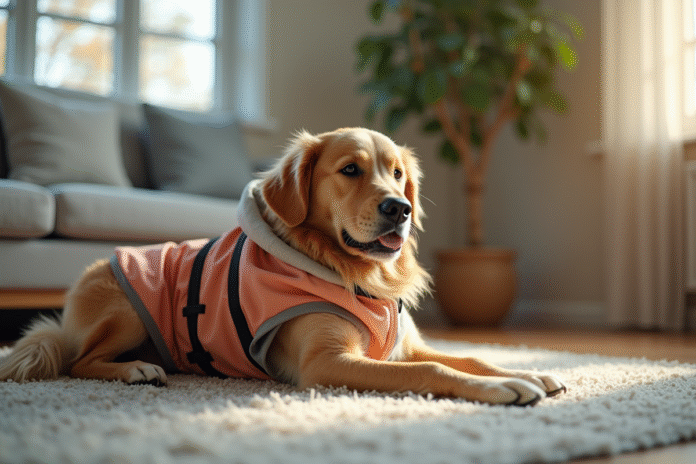 Chien golden retriever en combinaison de récupération