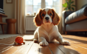 Rendre sa maison sécuritaire pour un chiot Cavalier King Charles : quelles précautions prendre ? Chiot cavalier king charles sur sol en bois ensoleille