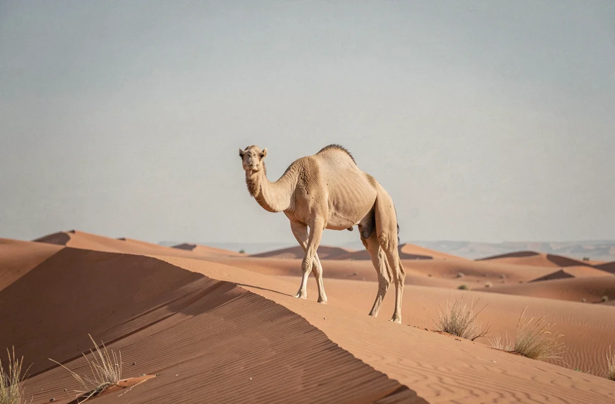 Dromadaire solitaire sur une dune de sable rouge du désert du Sahara