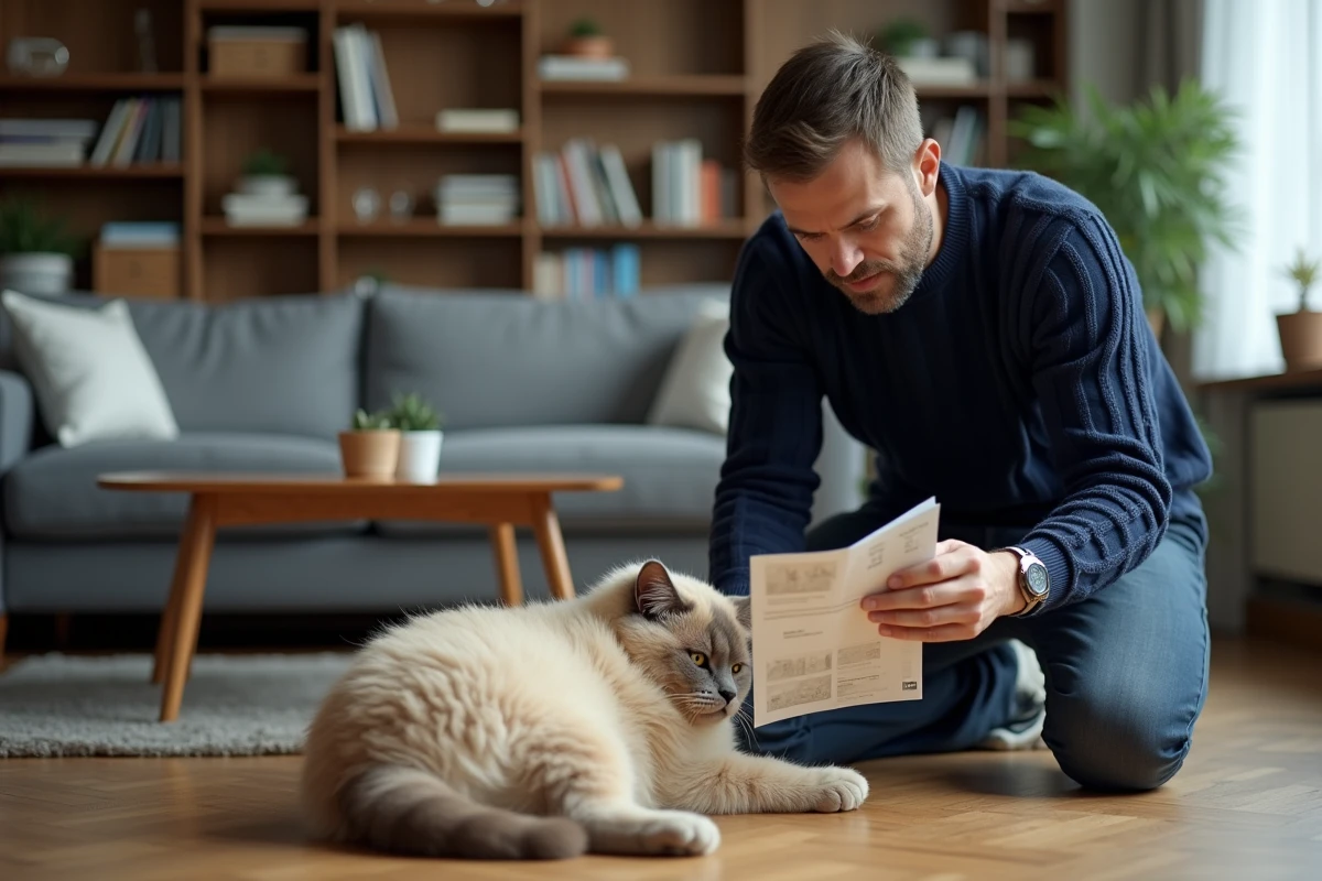 Homme prenant conscience des erreurs fréquentes lors de l'adoption d'un Scottish Fold