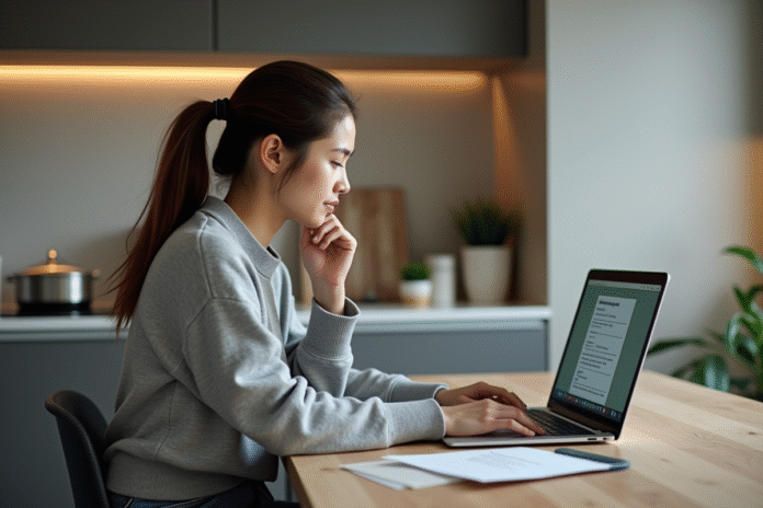 jeune-femme-ordinateur-adoption Jeune femme souriante sur un ordinateur pour adoption d'animaux