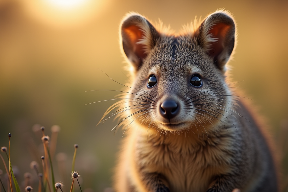 Portrait rapproché d un quokka en lumière douce du matin
