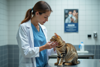 Vétérinaire examinant un chat dans une clinique moderne