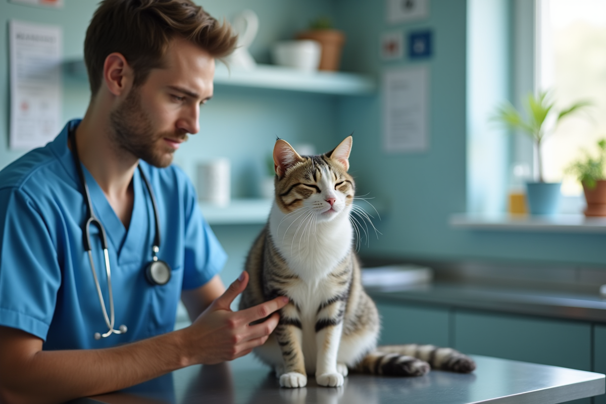 Vétérinaire examinant un chat lors d