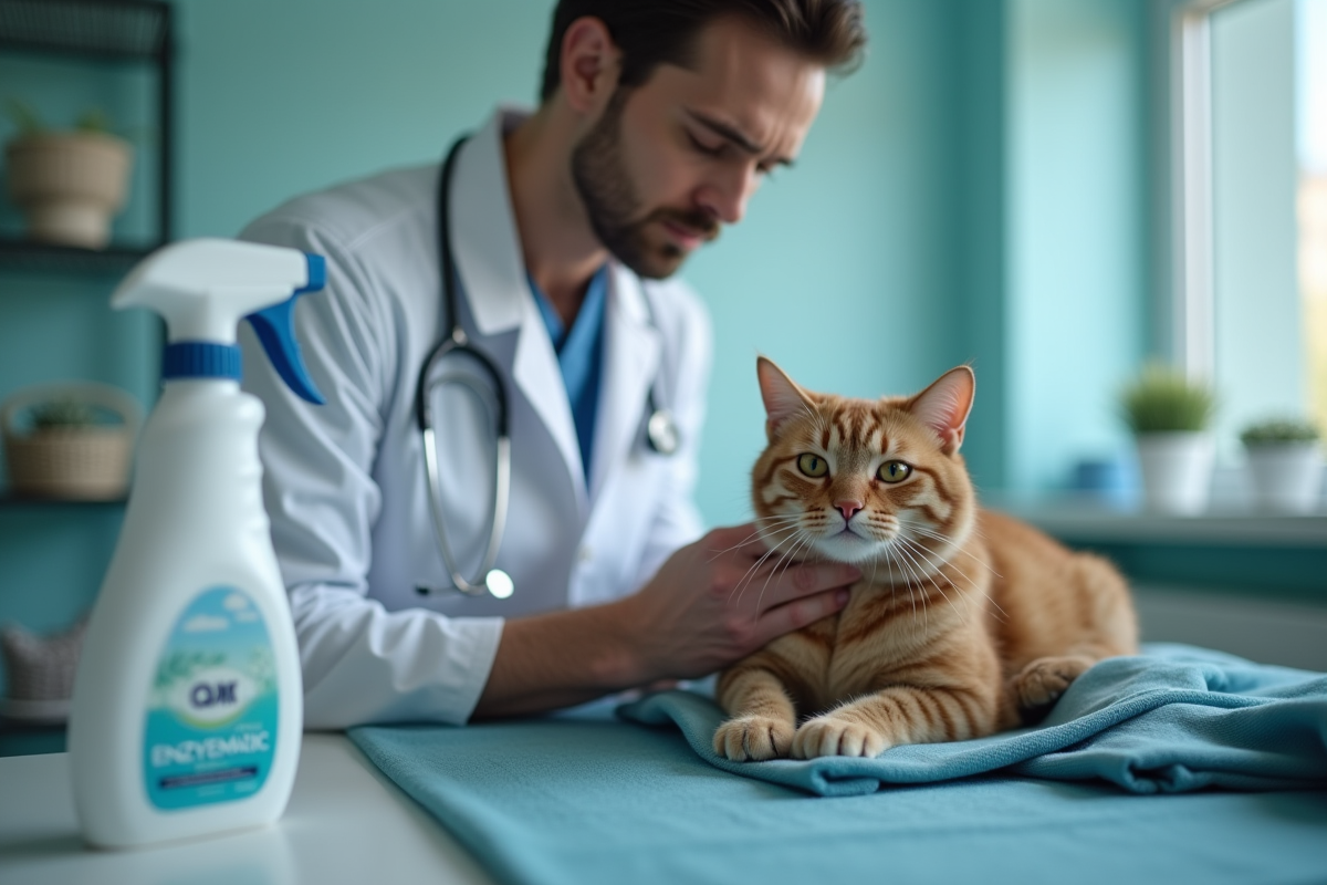 Vétérinaire rassurant un chat lors d